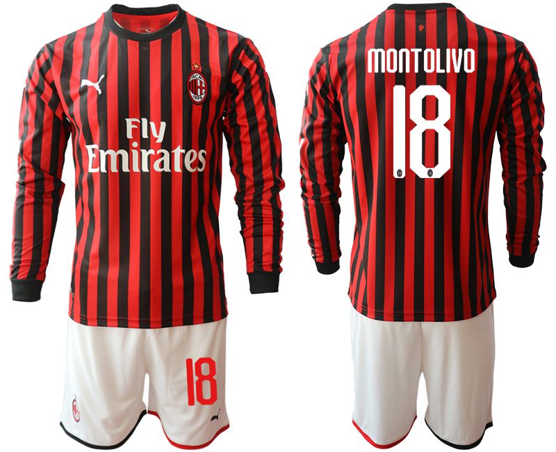 Men 2019-2020 club AC milan home long sleeve #18 red Soccer Jerseys->ac milan jersey->Soccer Club Jersey